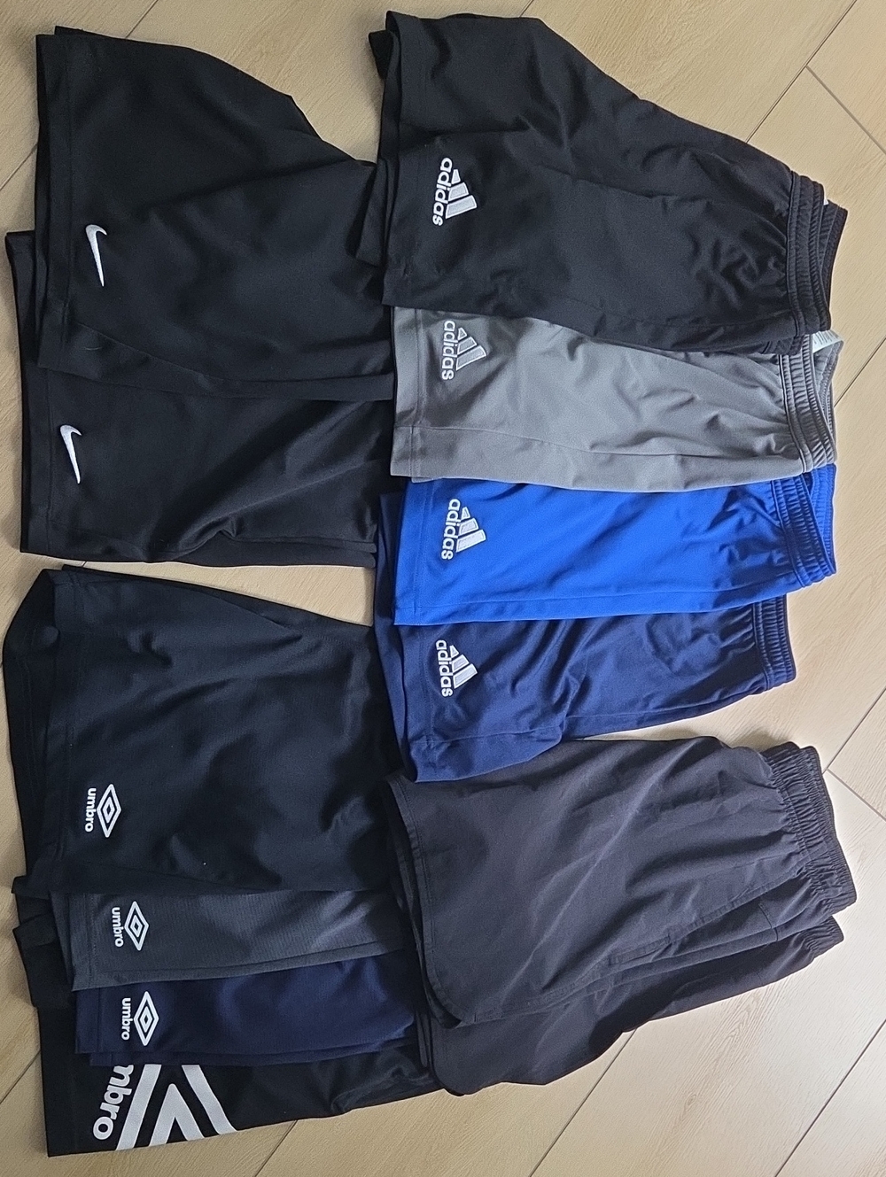 Nike, Adidas, Umbro Men's Athletic Shorts Trio — Black, Gray & Blue